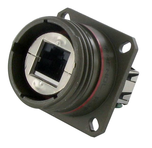 Amphenol Socapex RJF TV6 Series Receptacle Ethernet Connector, Flange Mount, Cat6 Straight 1 Port 8 -Way