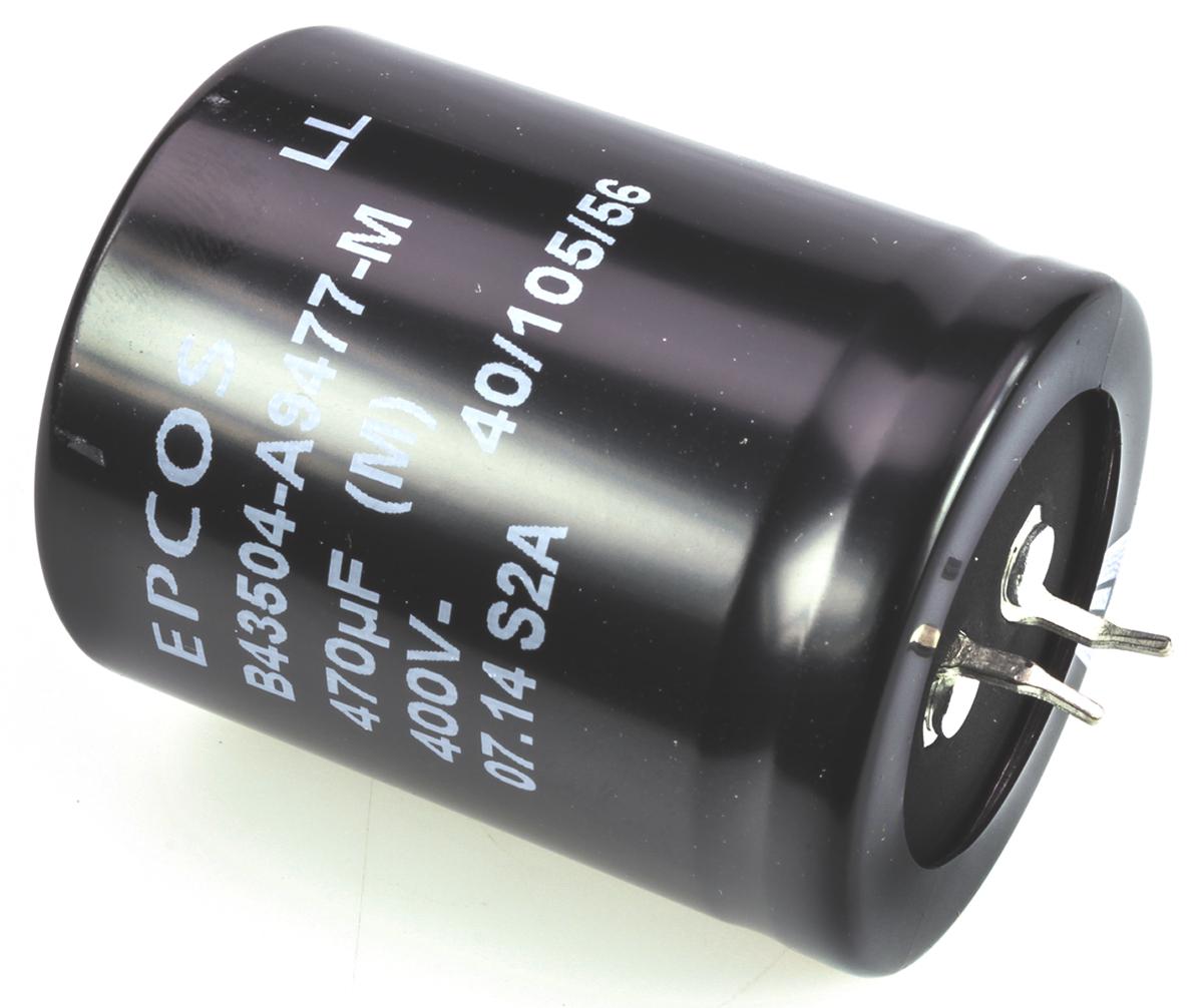 EPCOS 470μF Aluminium Electrolytic Capacitor 400V dc, Snap-In - B43509B9477M060