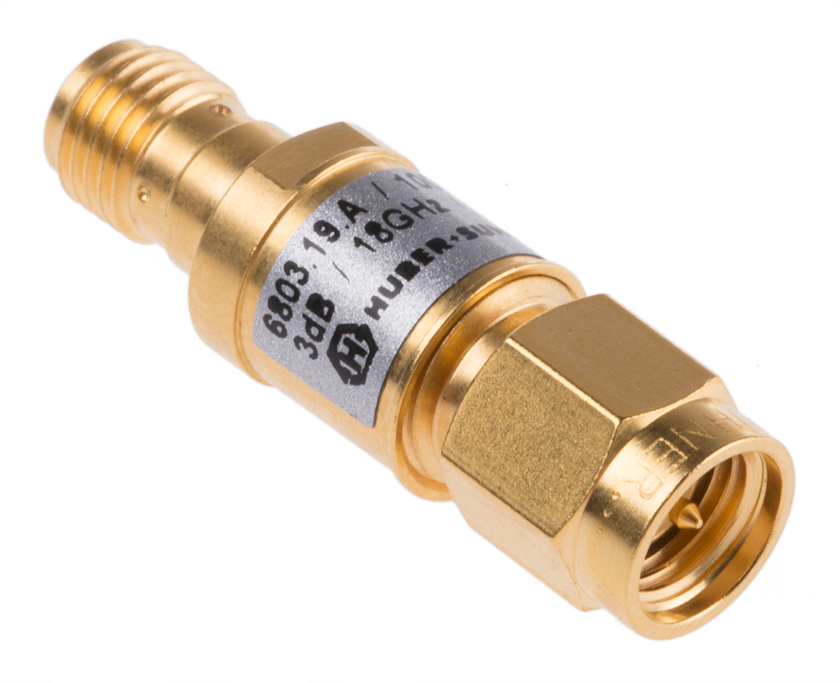 Huber+Suhner 50Ω RF Attenuator SMA Connector SMA Plug to Socket 3dB, Operating Frequency DC → 18GHz