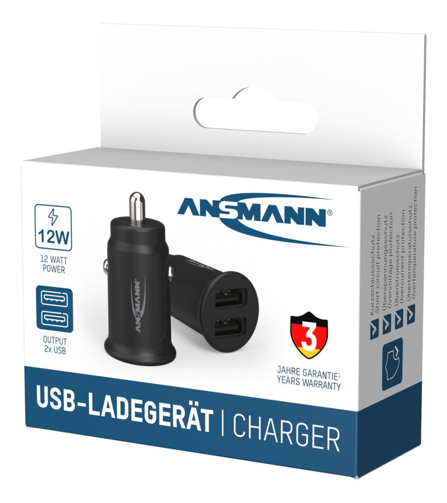 Ansmann Car Charger, 12 → 24V dc Input, 5V dc Output USB, 2.4A