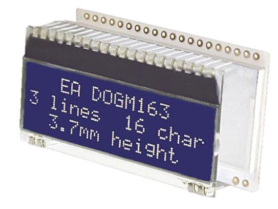 Display Visions EA DOGM163B-A Alphanumeric LCD Display, White, Yellow-Green on Blue, 3 Rows by 16 Characters,