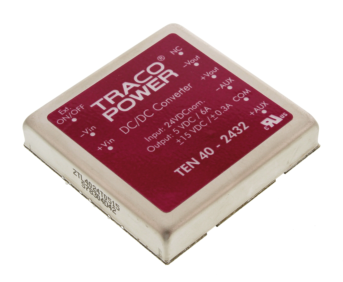 TRACOPOWER TEN 40 DC-DC Converter, 5V dc/ 6 A, 300mA Output, 18 → 36 V dc Input, 40W, Through Hole, +75°C Max