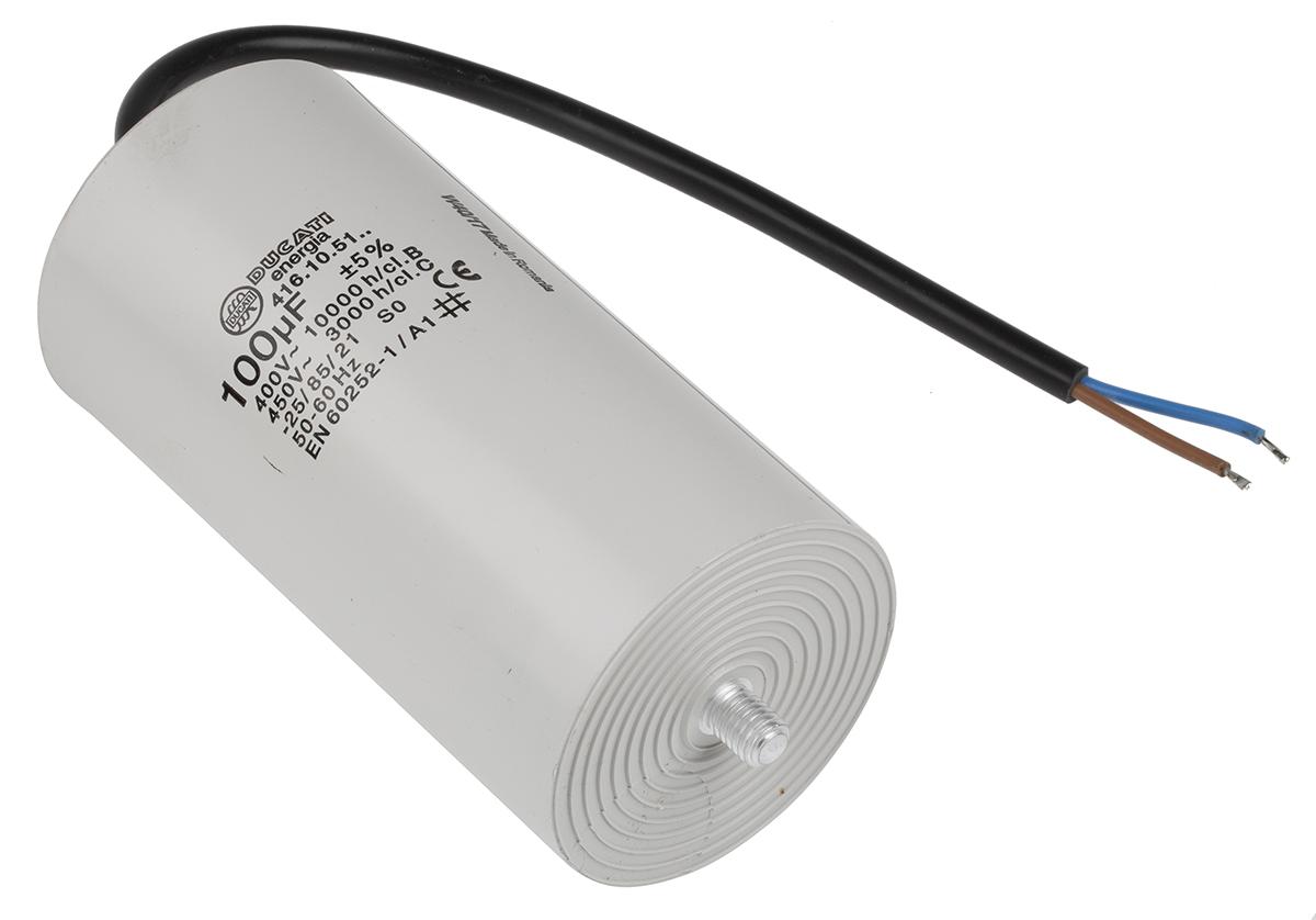 Ducati Energia 4.16.10 Polypropylene Film Capacitor, 450V ac, ±5%, 100μF, Stud Mount