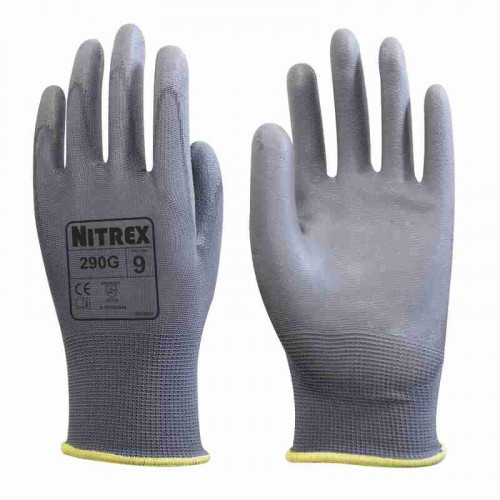 Unigloves 290 g Grey Polyester (Liner) Work Gloves, Size 6, Polyurethane Coating
