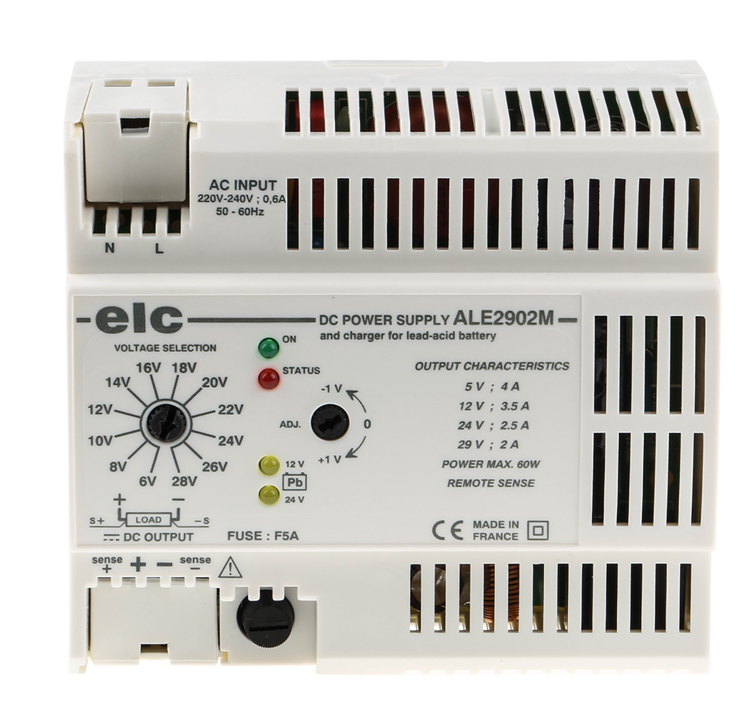 ELC ALE Switched Mode DIN Rail Power Supply, 230V ac ac Input, 5 → 29V dc dc Output, 4A Output, 60W