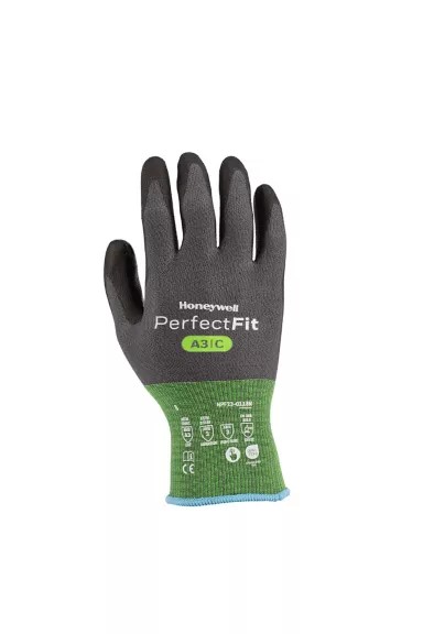 Honeywell Perfect Fit 3.0 Black, Grey HPPE, Polyester, Polyurethane, Steel Cut Resistant Gloves, Size 7, Polyurethane
