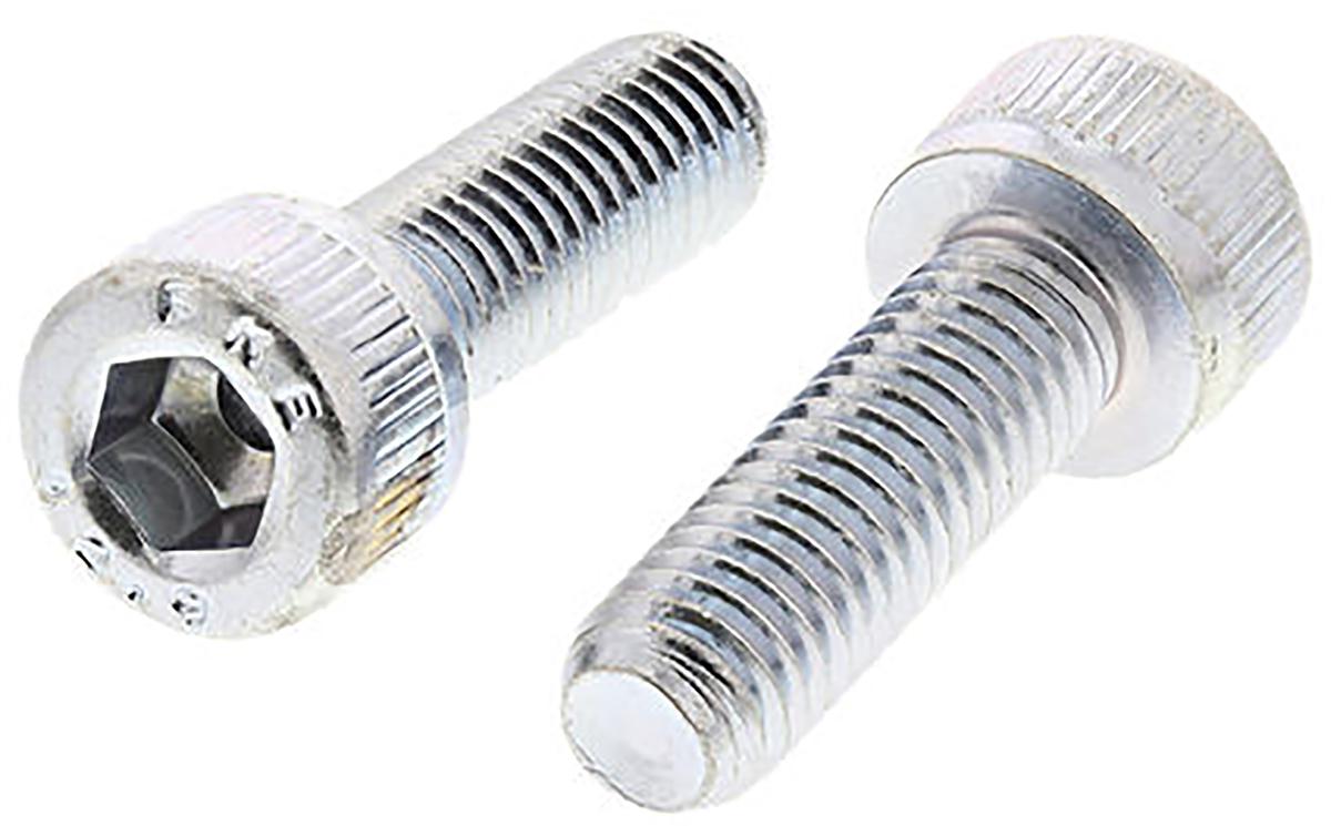 RS PRO Bright Zinc Plated Steel Hex Socket Cap Screw, DIN 912, M12 x 30mm