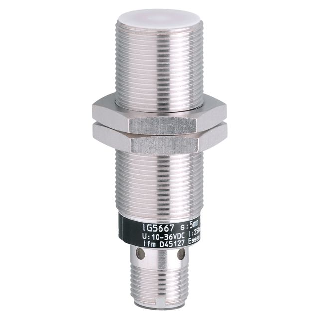 ifm electronic Inductive Threaded Barrel Proximity Sensor, M18, 5 mm Detection, PNP NO, 10 → 36 V dc