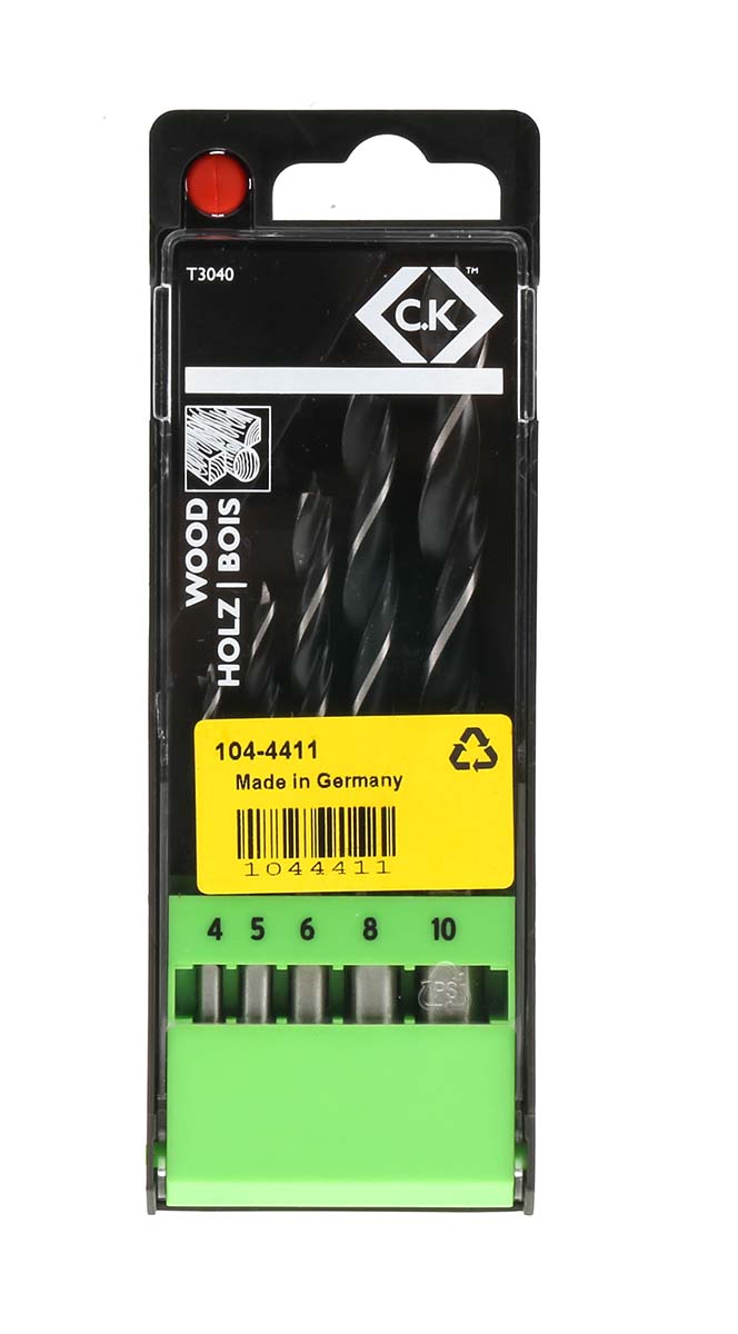 CK 5-Piece Twist Drill Bit Set for Wood, 10mm Max, 4mm Min, HSS Bits