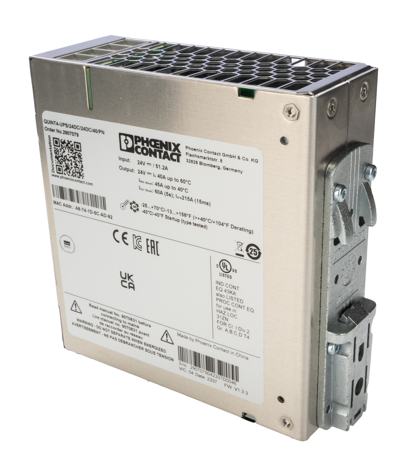 Phoenix Contact 18 → 30V dc Input DIN Rail Uninterruptible Power Supply (1.12kW), QUINT4