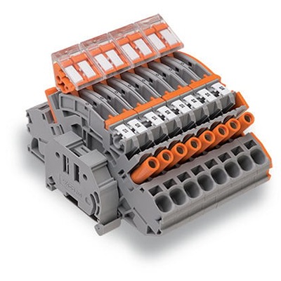 WAGO 2007-8877 TOPJOB S Series Grey, Orange, 6mm², 1-Level, Push In Termination