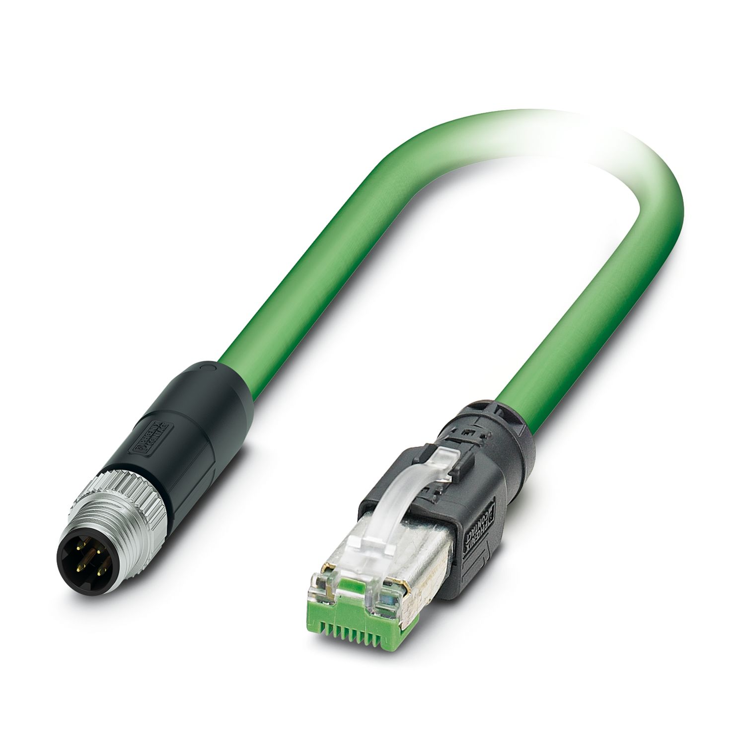 Phoenix Contact, 2m Cat5, Green M8 to Male RJ45 Male, STP Shielded, Terminated Polyurethane Sheath