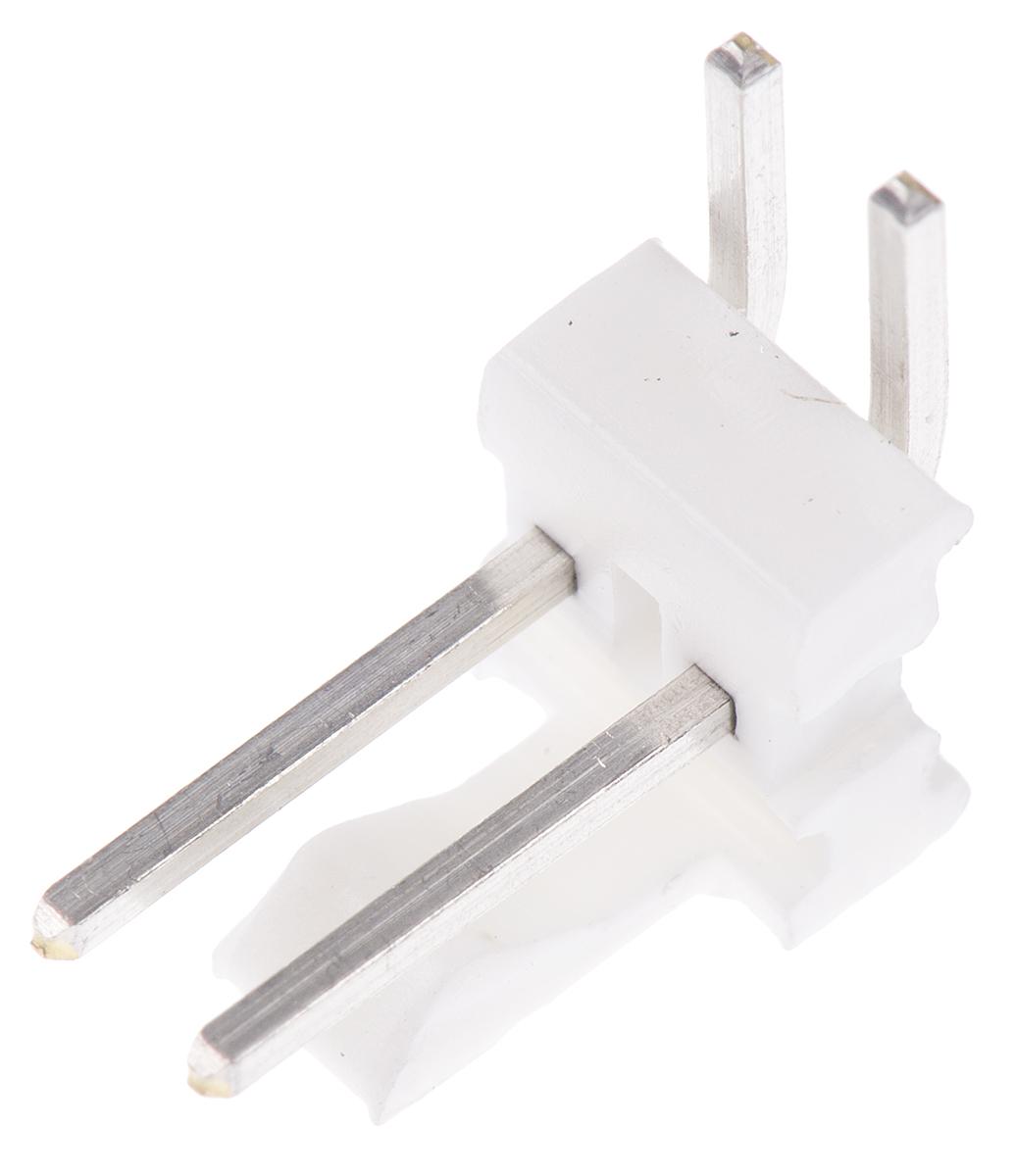 TE Connectivity MTA-100 Series Right Angle Through Hole Pin Header, 2 Contact(s), 2.54 mm Pitch, 1 Row, Unshrouded