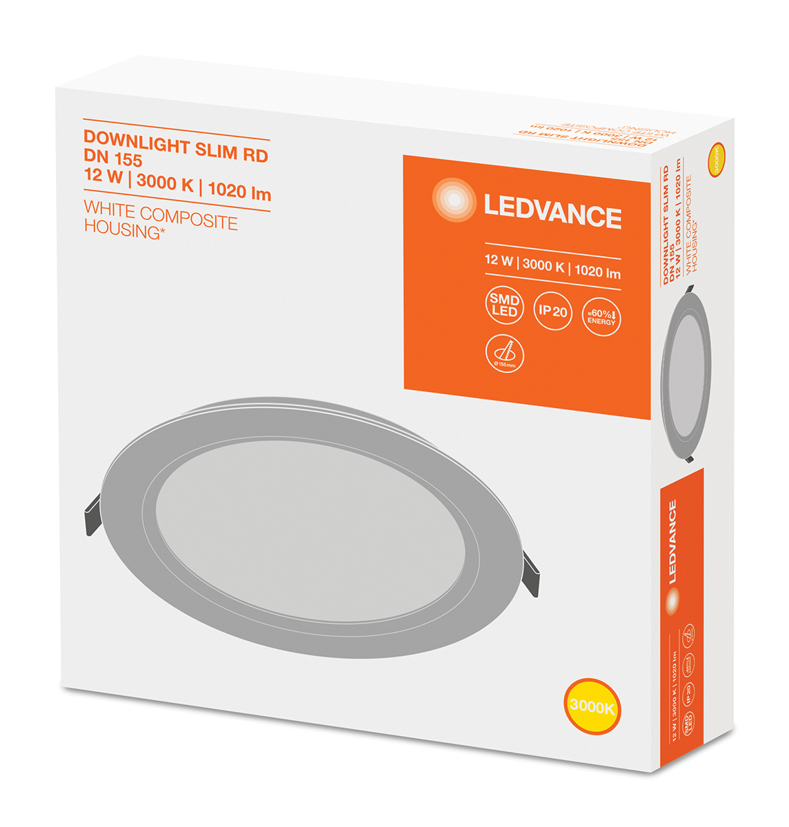 LEDVANCE LED Downlight, 220 → 240 V, 169 x 30 mm, 12 W