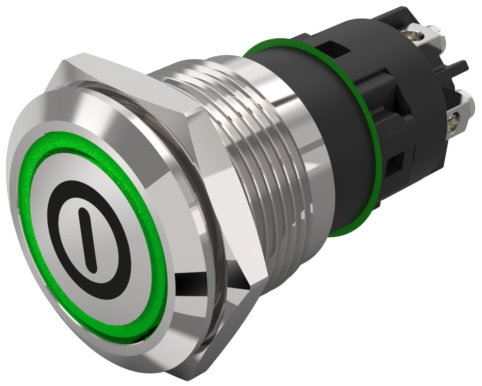EAO 82 Series Illuminated Illuminated Push Button Switch, Latching, Panel Mount, 19mm Cutout, SPDT, Green LED, 240V,