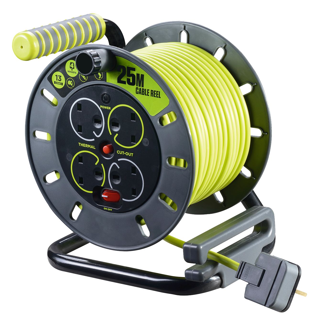 RS PRO 25m 4 Socket Type G - British Cable Reel Open Reel, 240 V