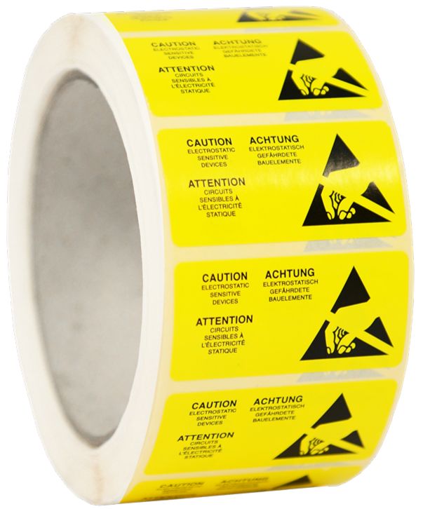 RS PRO Yellow Paper Safety Labels, CAUTION. Electrostatic Sensitive Devices-Text 50mm x 25mm
