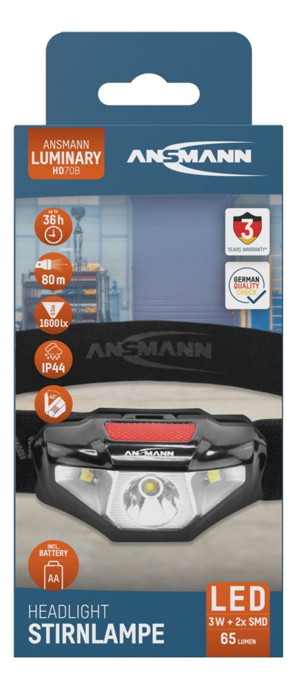 Ansmann LED HD70B Head Torch 65 lm, 80 m Range