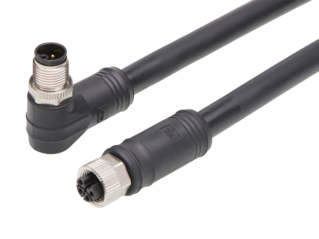 Brad from Molex Cordset, 4 Contacts, Cable, M12 Connector, Plug, Socket, Female/Male, IP67, 120501 Series