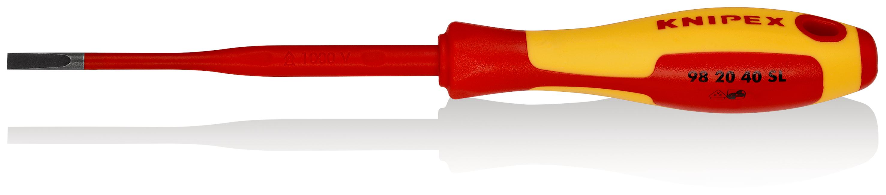 Knipex Slotted Insulated Screwdriver, 4 mm Tip, 125 mm Blade, VDE/1000V, 202 mm Overall