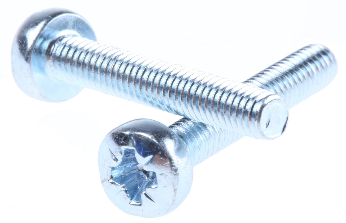 RS PRO Pozi M4 Pan Steel Machine Screws DIN 7985 x 25.0mm