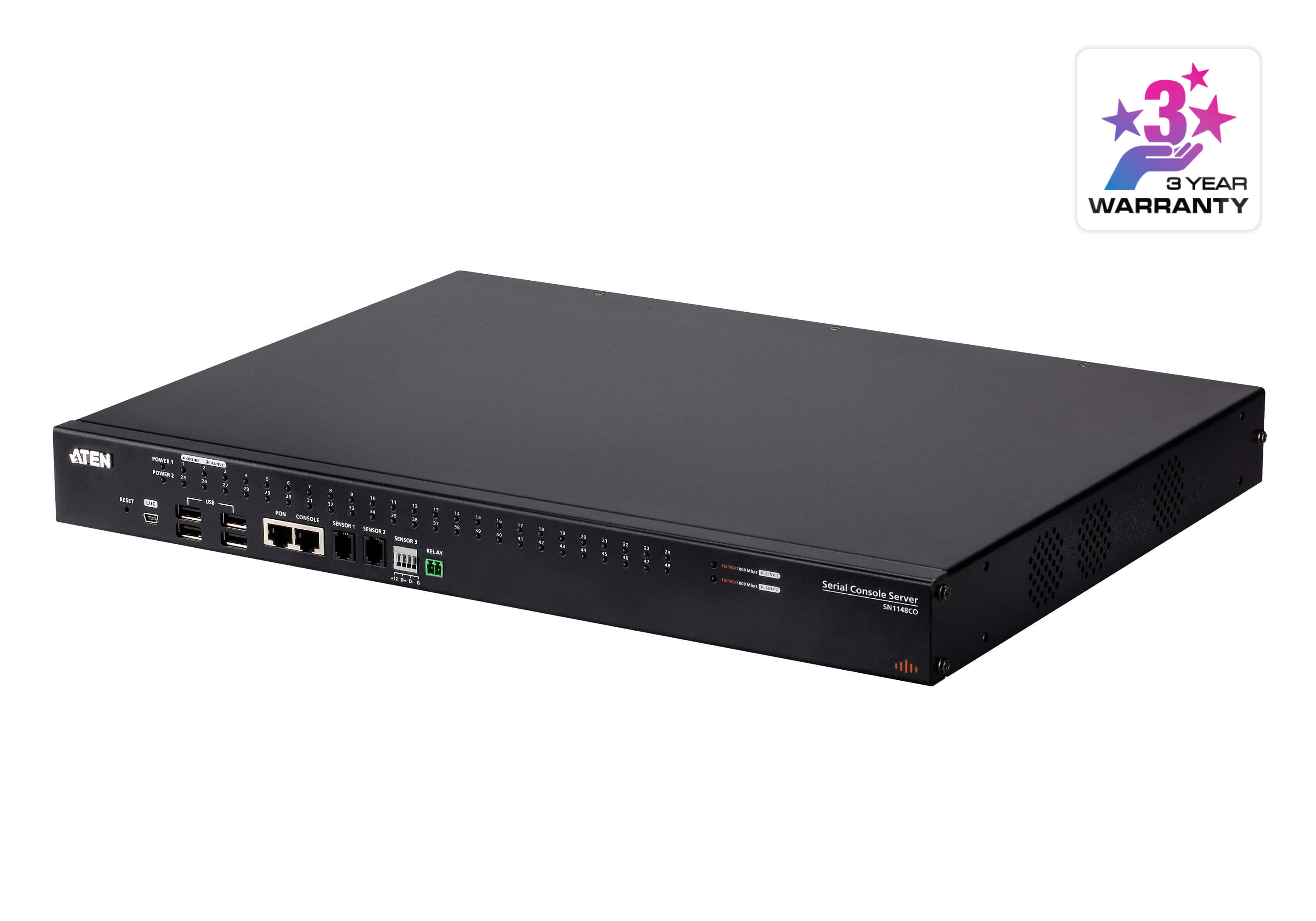 Aten Serial Device Server, 2 Ethernet Port, 38 Serial Port, Ethernet Interface, 0.3 → 230.4kbps Baud Rate
