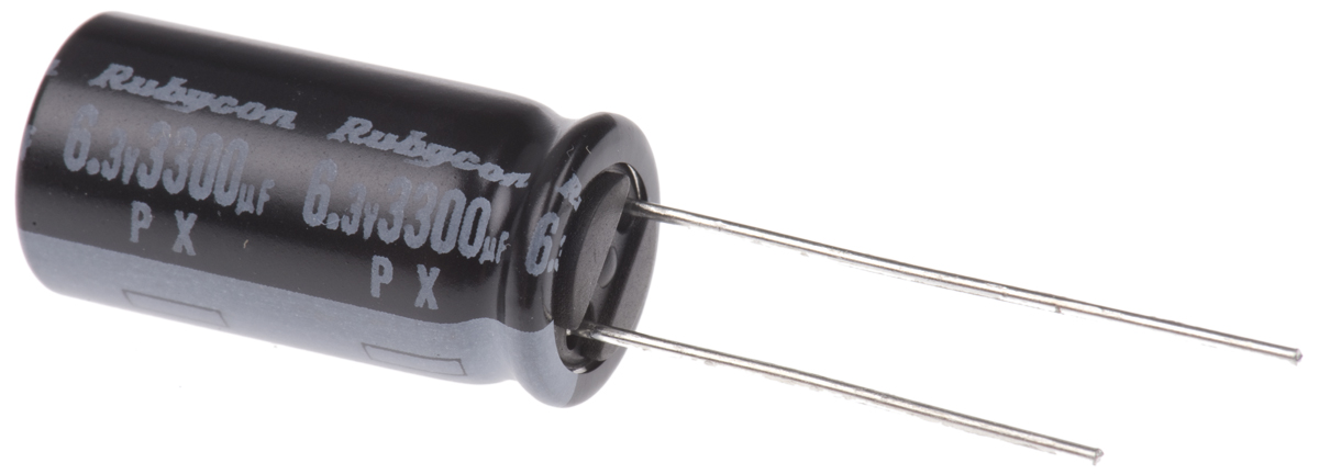 Rubycon 3300μF Aluminium Electrolytic Capacitor 6.3V dc, Radial, Through Hole - 6.3PX3300MEFC10X20
