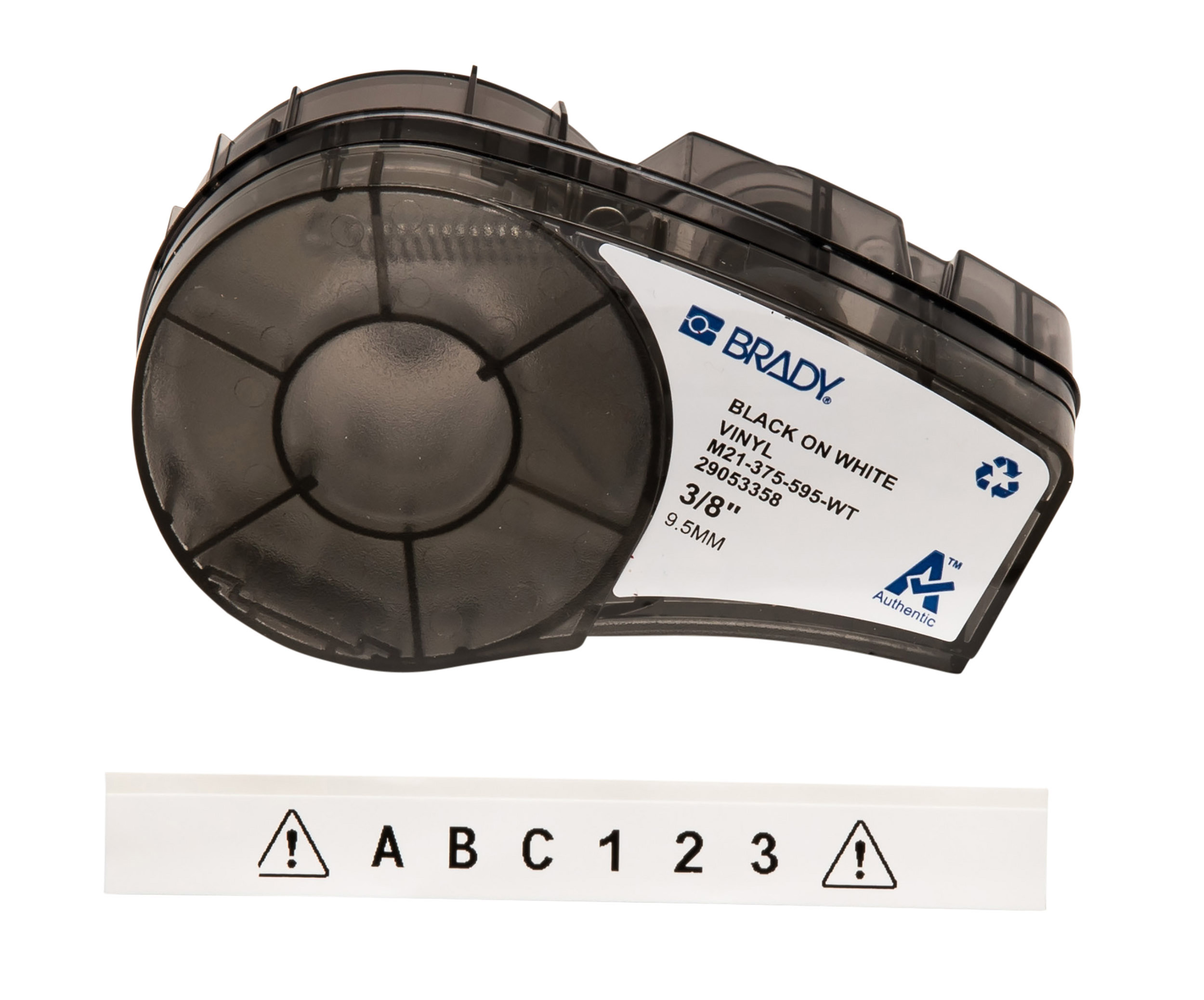 Brady B-595 Black on Black on White Label Printer Tape, 6.4 m Length, 9.53 mm Width