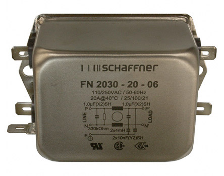 Schaffner, FN2030 20A 250 V ac/dc 400Hz, Chassis Mount EMI Filter, Fast-On, Single Phase