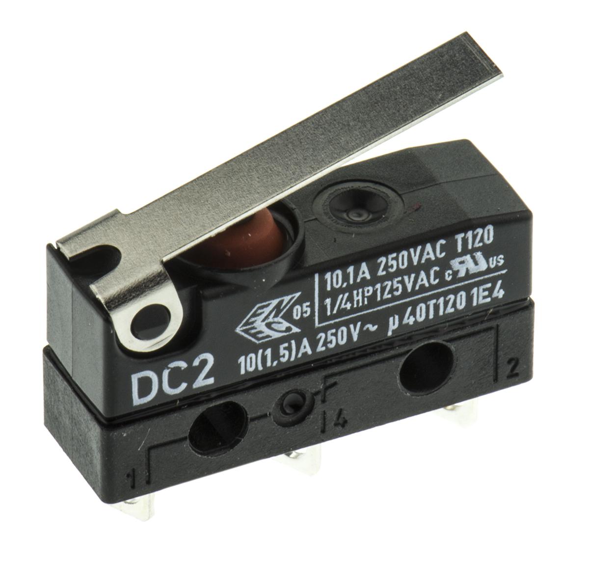 ZF Hinge Lever Micro Switch, Solder Terminal, 10.1 A @ 250 V ac, SPDT, IP6K7