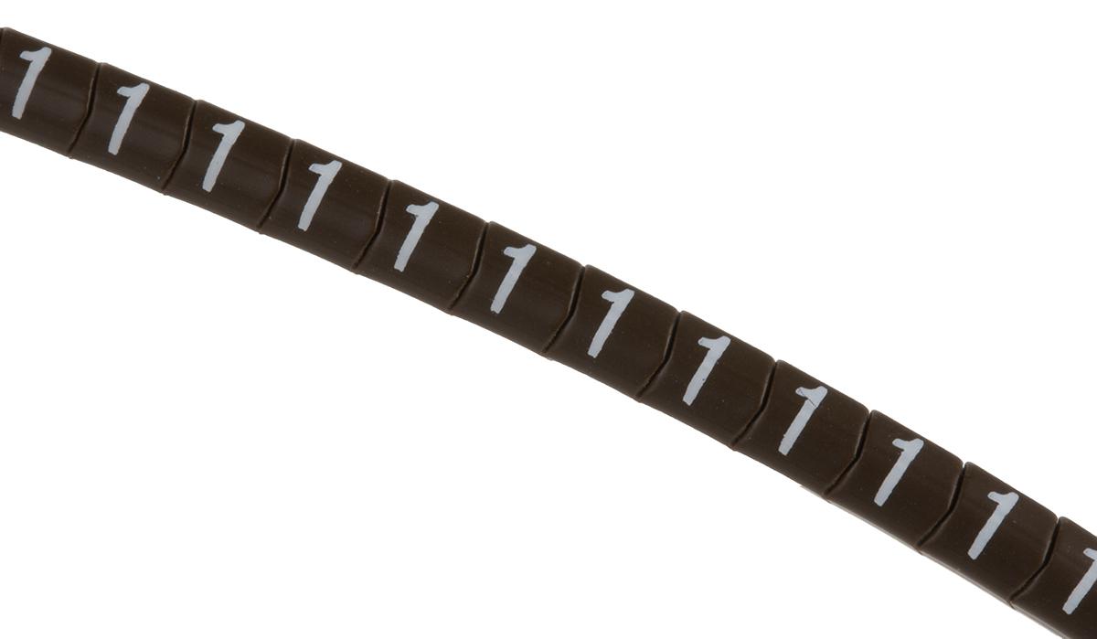 HellermannTyton Helagrip Slide On Cable Markers, White on Brown, Pre-printed "1", 1 → 3mm Cable, for Cables &