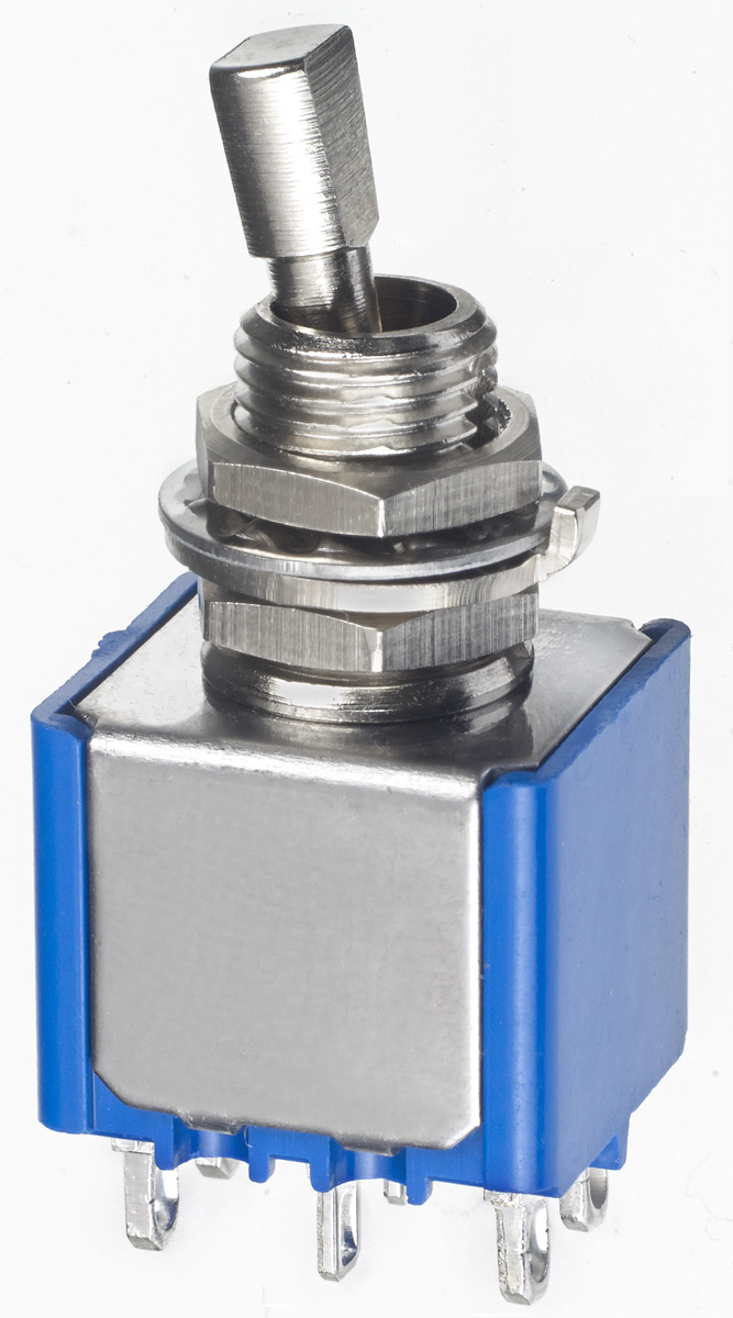 APEM Toggle Switch, Panel Mount, (On)-Off-(On), DPDT, Solder Lug Terminal, 30V dc