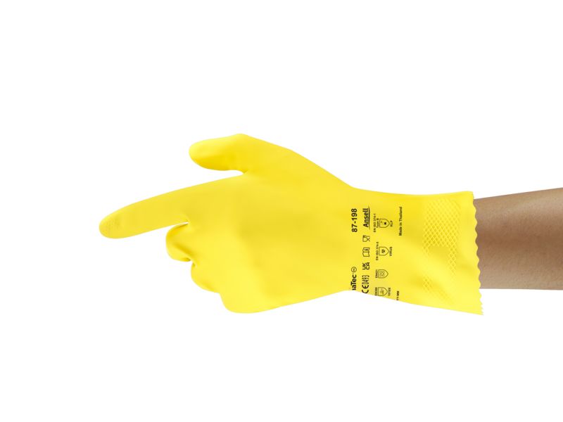 Ansell AlphaTec 87-198 Yellow Natural Rubber Latex Work Gloves, Size 10