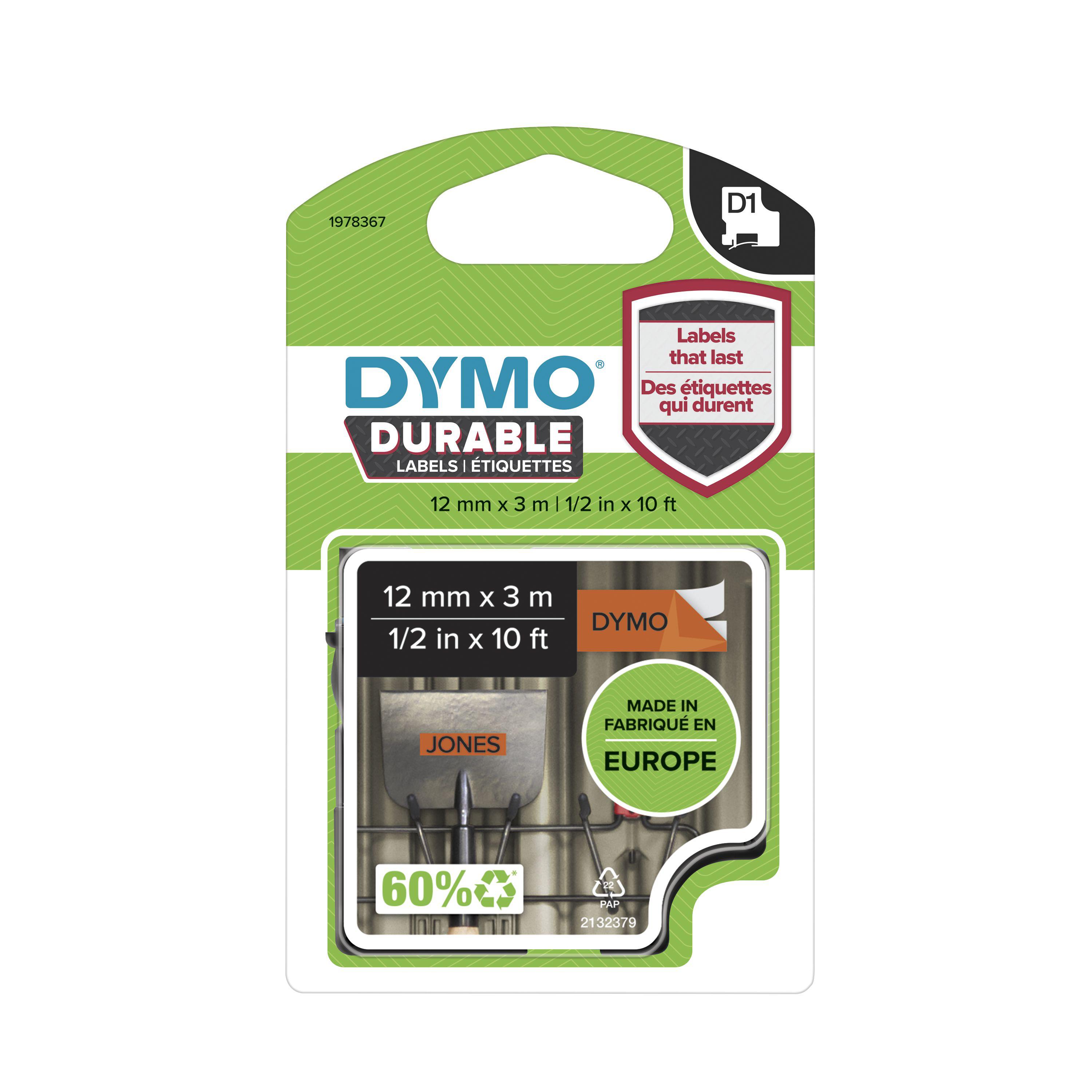 Dymo Black on Orange Label Printer Tape, 3 m Length