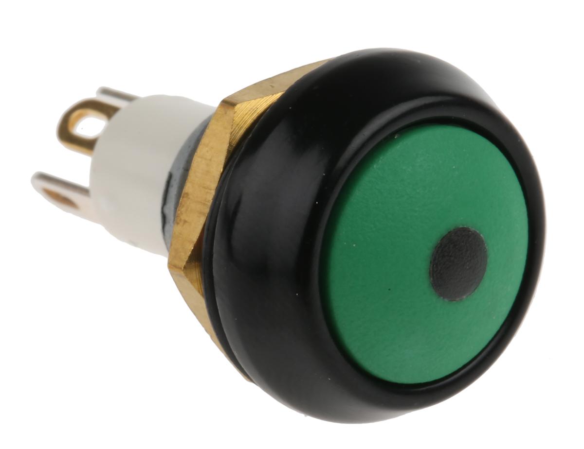 ITW Switches 59 Series Illuminated Miniature Push Button Switch, Momentary, Panel Mount, 13.65mm Cutout, SPST, Green