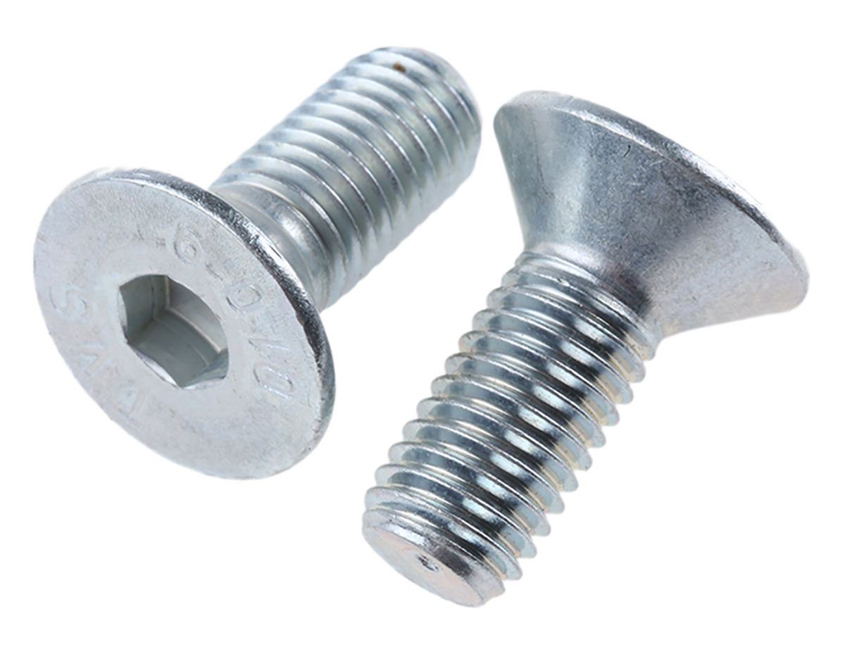 RS PRO Bright Zinc Plated Steel Hex Socket Countersunk Screw, DIN 7991, M12 x 30mm