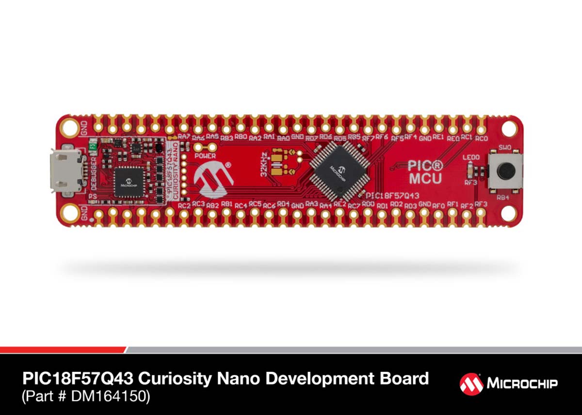 Microchip PIC18F57Q43 Curiosity Nano Evaluation Kit GPIO Evaluation Board DM164150