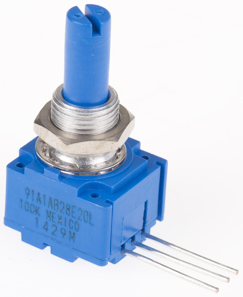 Bourns 91 100kΩ Rotary Potentiometer 1-Gang Panel Mount, 91A1A-B28-E20L