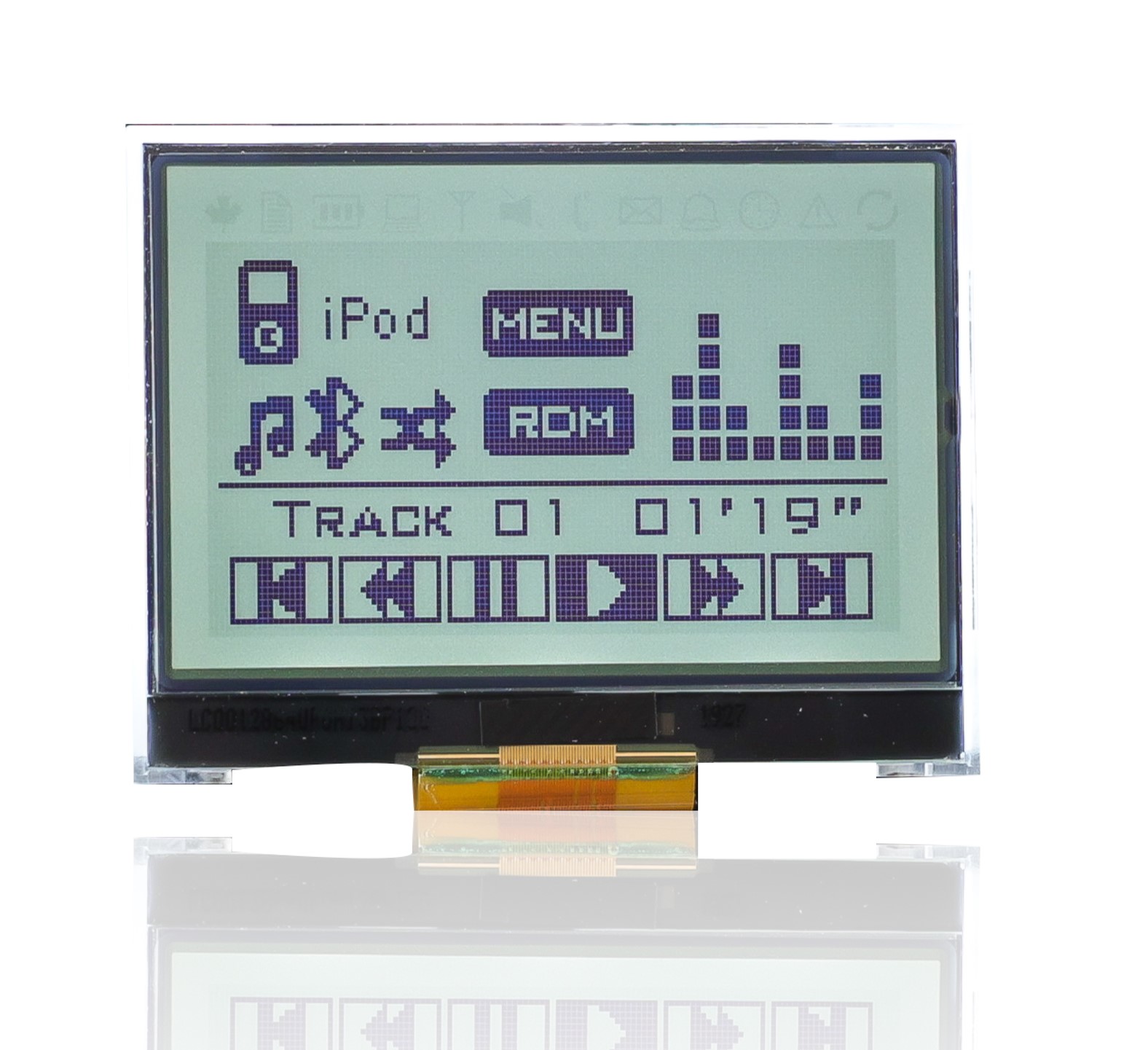 Midas MDCOG128064B6W-FPTLW Graphic LCD Display, Black on White, 128 by 64 Dots, Transflective