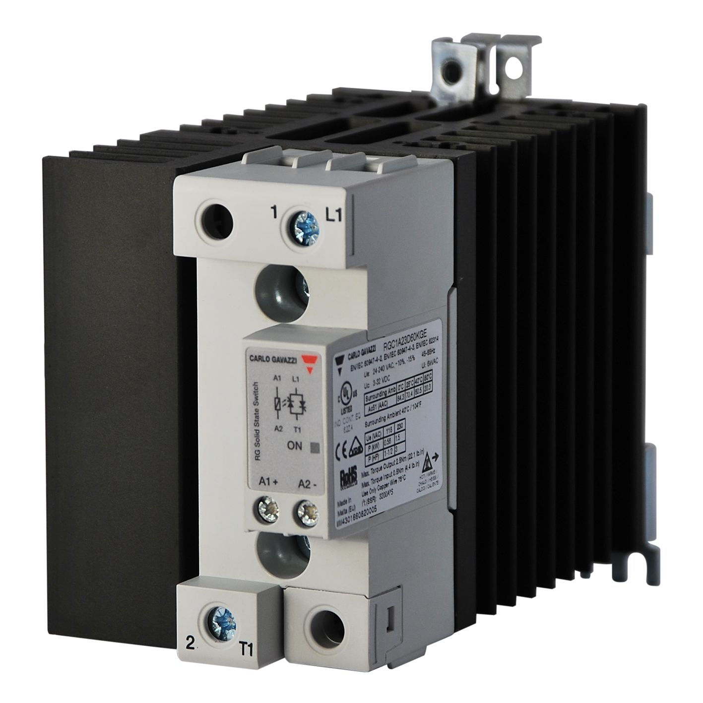 Carlo Gavazzi RGC1 Series Solid State Relay, 60 A Load, DIN Rail or Panel, 660 V ac Load, 190 Vdc, 275 Vdc, V ac, V ac