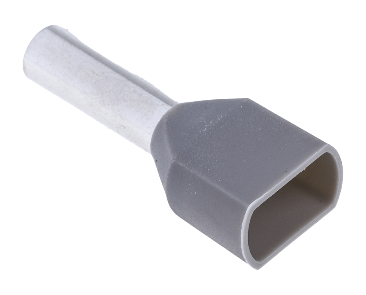 RS PRO Insulated Crimp Bootlace Ferrule, 12mm Pin Length, 4.2mm Pin Diameter, 2 x 4mm² Wire Size, Grey