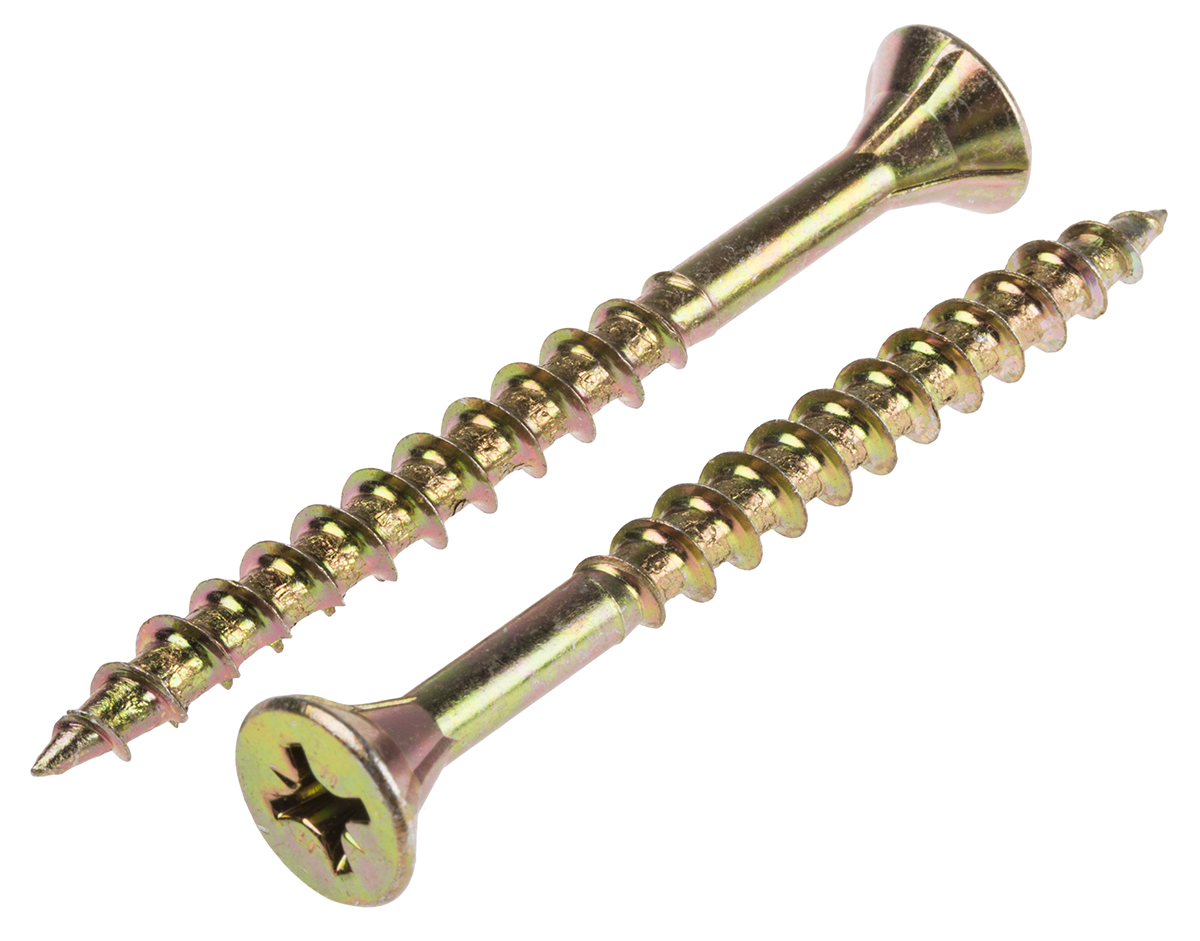 ULTI-MATE Pozisquare Countersunk Steel Wood Screw, Yellow Passivated, Zinc Plated, 6mm Thread, 70mm Length