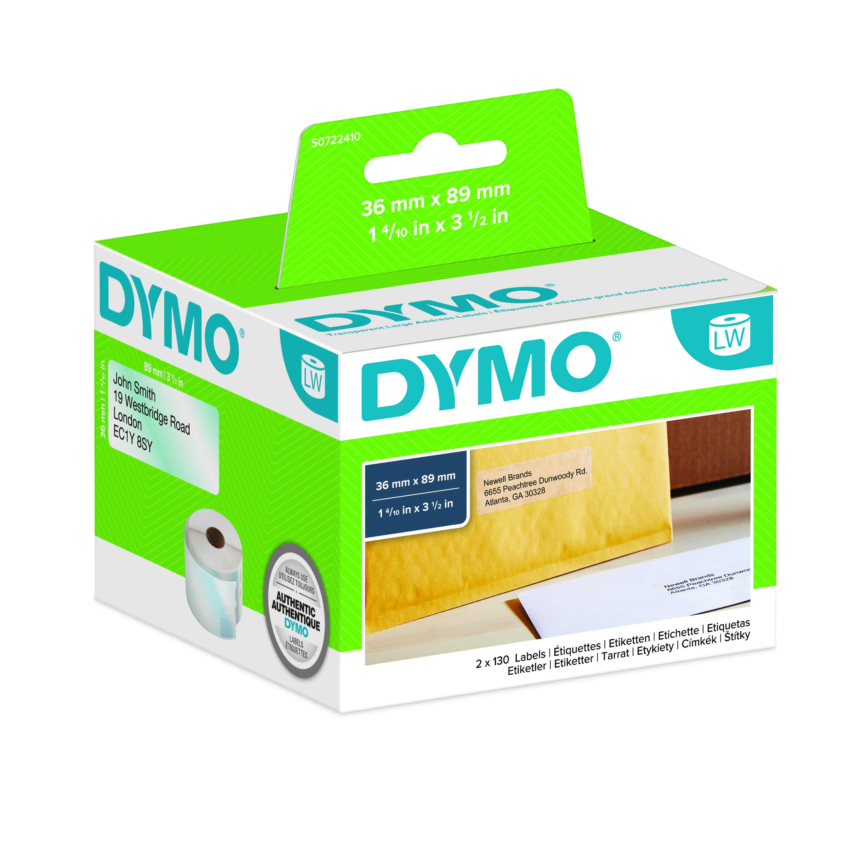 Dymo Transparent Black Print Label Roll, 89mm Width, 36mm Height, 260Per Roll Qty