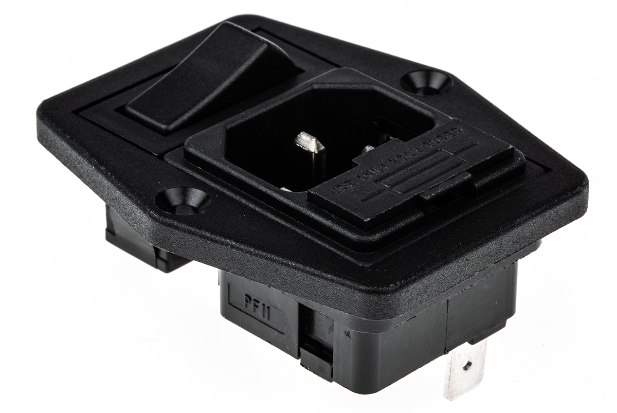 Bulgin C14 Panel Mount IEC Connector Male, 10A, 250 V, Fuse Size 5 x 20mm