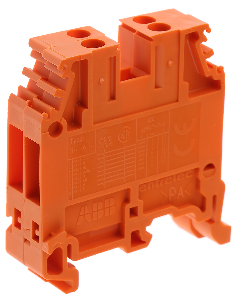 Entrelec 1SNA105002R2000 SNA Series Orange, 4mm², Single-Level, Screw Termination