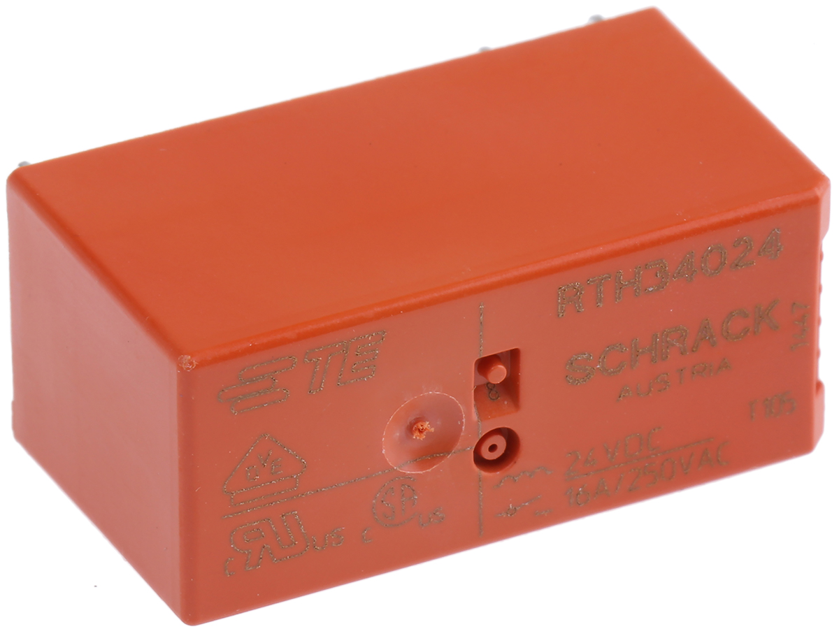 TE Connectivity PCB Mount Power Relay, 24V dc Coil, 16A Switching Current, SPST