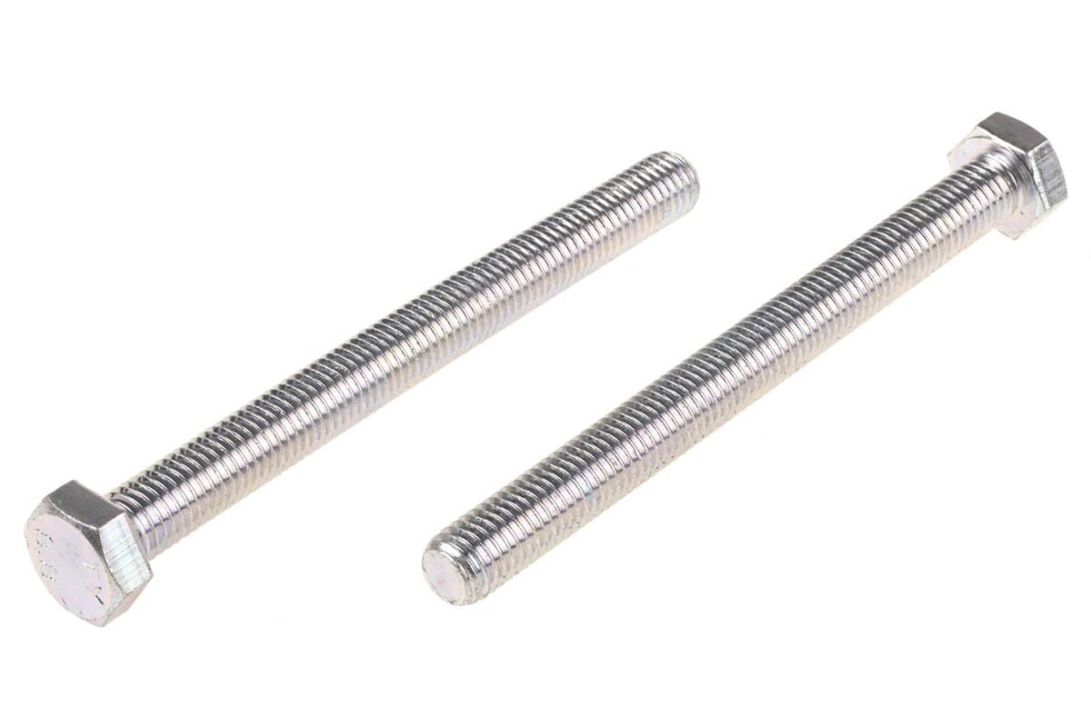 RS PRO Bright Zinc Plated Steel, Hex Bolt, M12 x 130mm