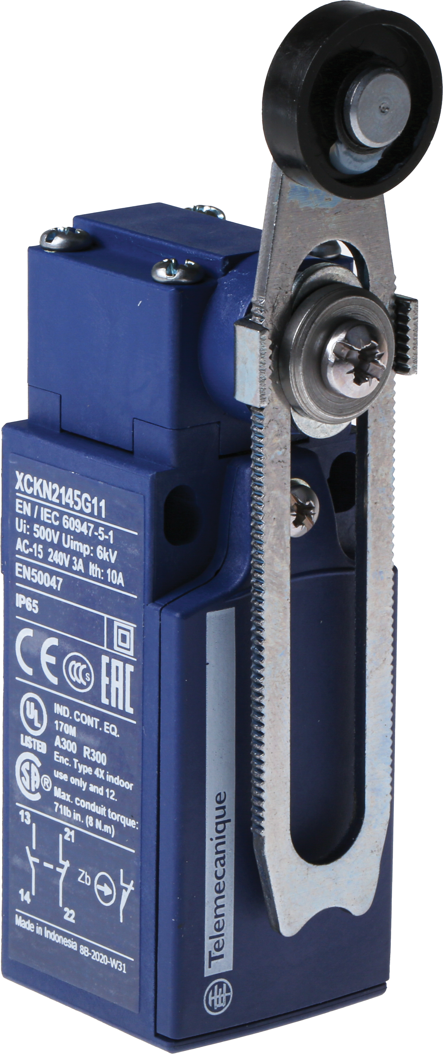 Telemecanique Sensors XCKN Series Roller Lever Limit Switch, NO/NC, IP65, DP, Plastic Housing, 240V ac Max, 10A Max