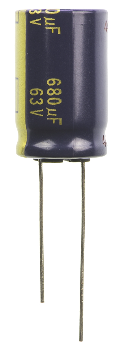 Panasonic 680μF Aluminium Electrolytic Capacitor 63V dc, Radial, Through Hole - EEUFC1J681
