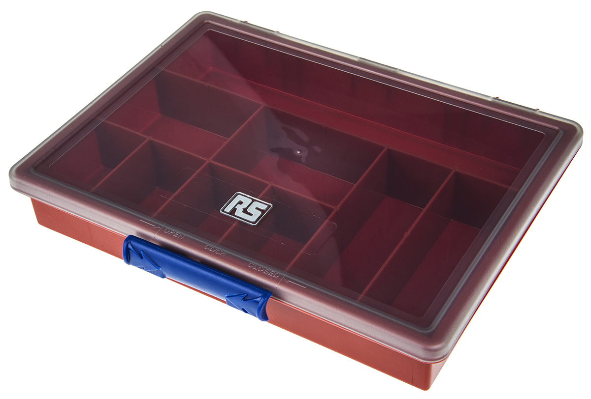 RS PRO 9 Cell Red PP Compartment Box, 43mm x 240mm x 195mm